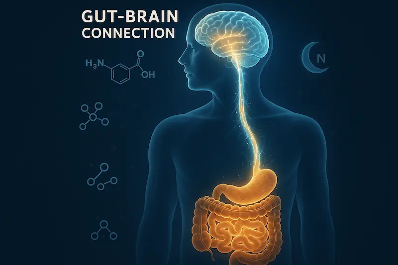 Illustrazione che mostra il collegamento neurale tra il cervello umano e l'intestino.