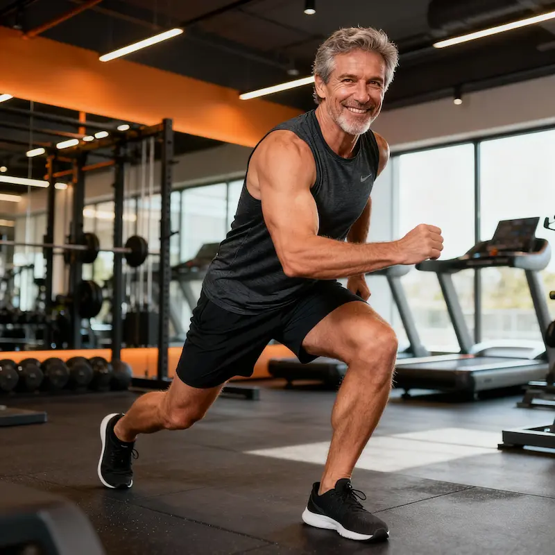 Andropausa Dopo i 40 Anni Uomo in forma oltre i 40 anni che rappresenta vitalità e benessere durante l'andropausa